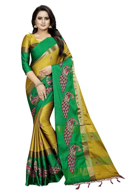 Self Design Kanjivaram Cotton Art Silk Saree With Blouse Piece