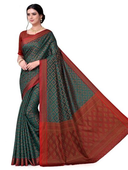 Women’s Kanchipuram Cotton Silk Saree With Blouse Piece