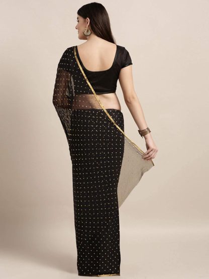 Women’s Chiffon Gold Print Polka Dots Saree