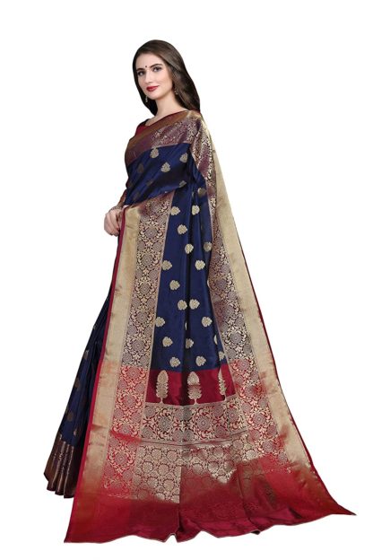 Women's Banarasi Cotton Silk Saree With Un-stitched Blouse - Image 7