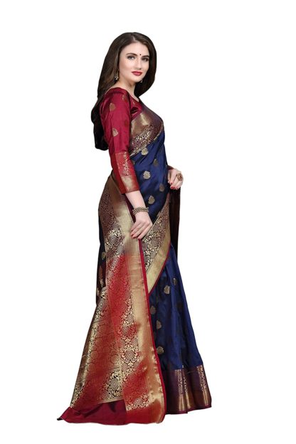 Women's Banarasi Cotton Silk Saree With Un-stitched Blouse - Image 3