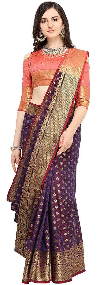 Women’s Maroon Banarasi Silk Saree With Blouse Piece