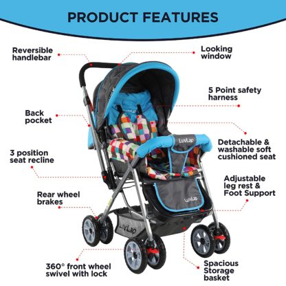 LuvLap Sunshine Stroller/Pram, Easy Fold, for Newborn Baby/Kids, 0-3 Years