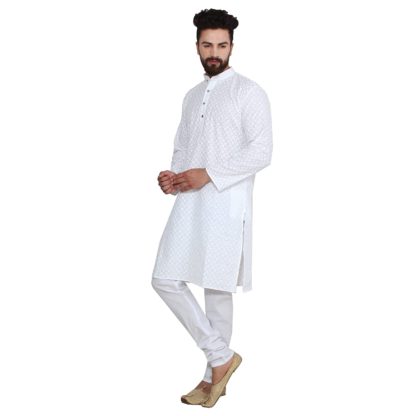 Men’s Cream Pure Cotton Chicken Kurta & Churidaar Pyjama